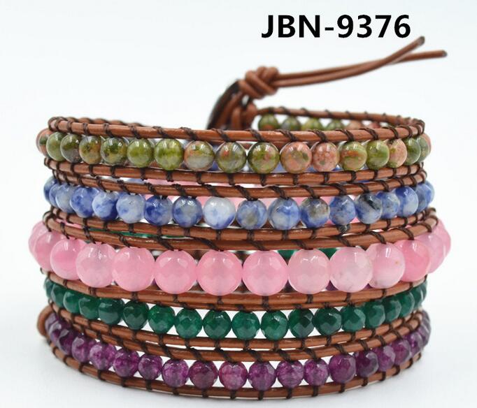 Wholesale colorful carnelian 5 wrap leather bracelet