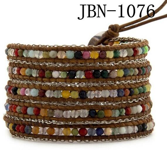 Wholesale colorful carnelian 5 wrap leather bracelet
