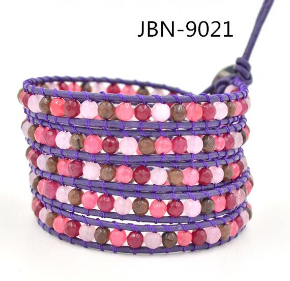 Wholesale colorful carnelian 5 wrap leather bracelet