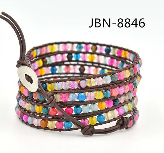 Wholesale colorful bead 5 wrap leather bracelet