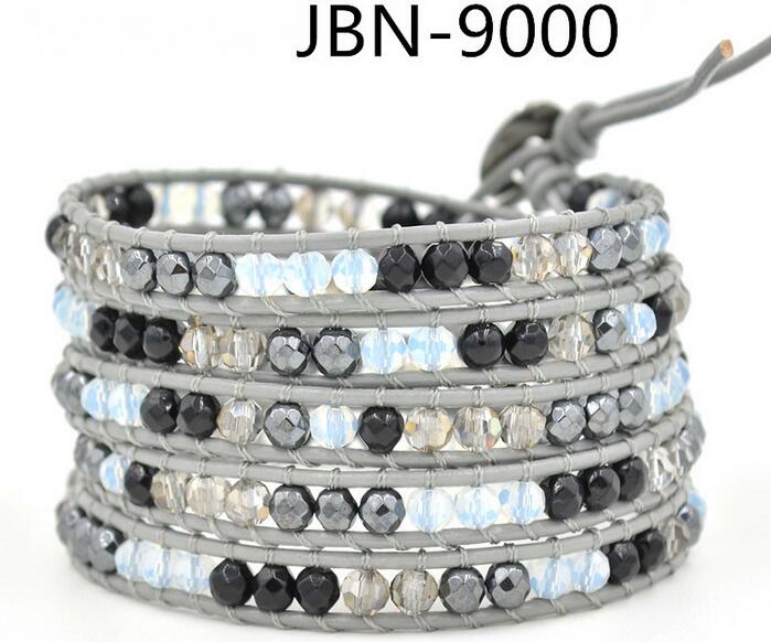Wholesale black color carnelian 5 wrap leather bracelet