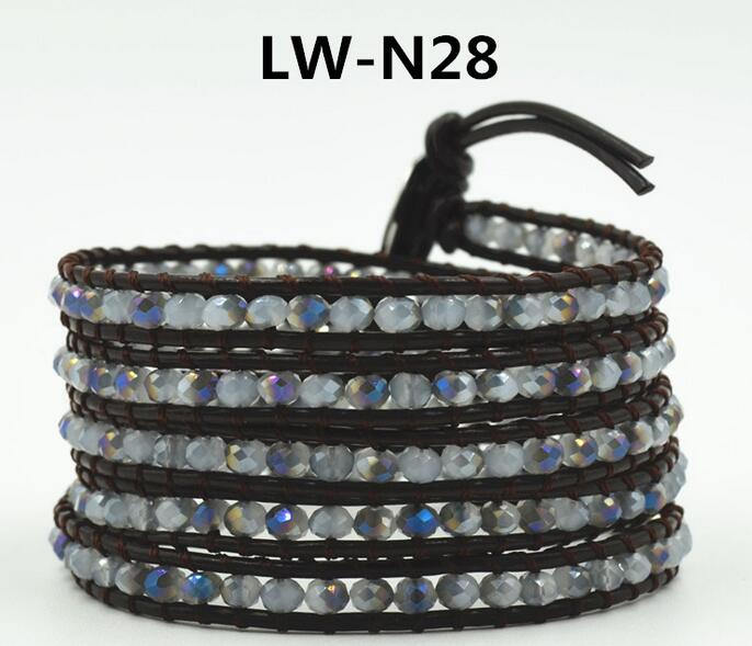 Wholesale white crystal 5 wrap leather bracelet