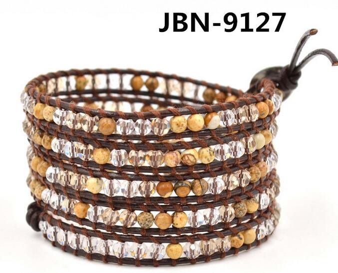 Wholesale white crystal 5 wrap leather bracelet
