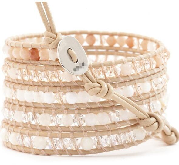 Wholesale white color crystal 5 wrap leather bracelet