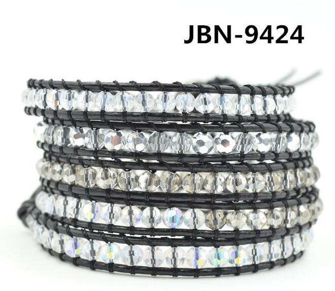 Wholesale white color crystal 5 wrap leather bracelet