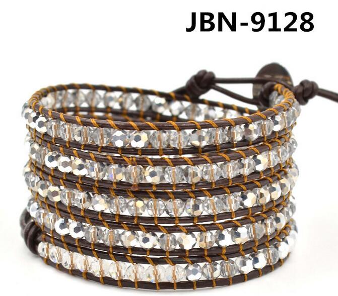 Wholesale white color crsytal 5 wrap leather bracelet