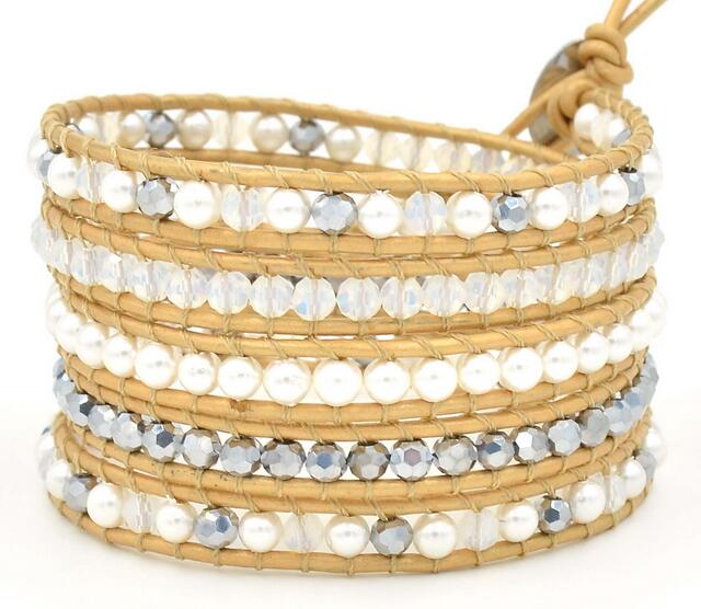Wholesale white color carnelian 5 wrap leather bracelet