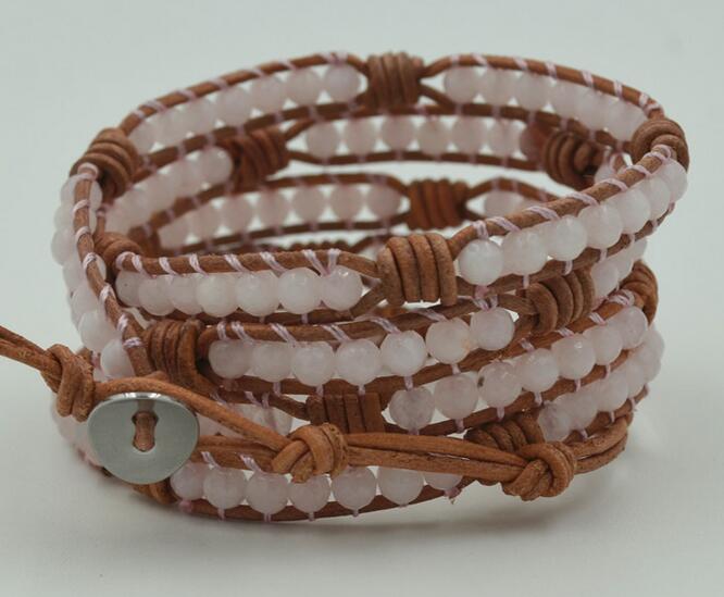 Wholesale white color carnelian 5 wrap leather bracelet