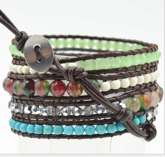Wholesale turquoise 5 wrap leather bracelet
