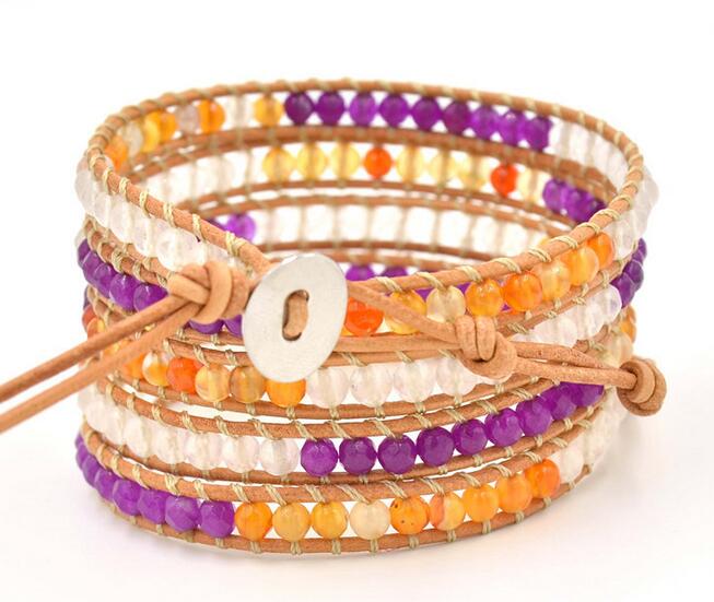 Wholesale orange and purple color 5 wrap leather bracelet