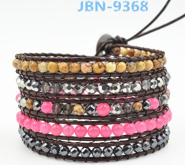 Wholesale grey color carnelian  5 wrap leather bracelet