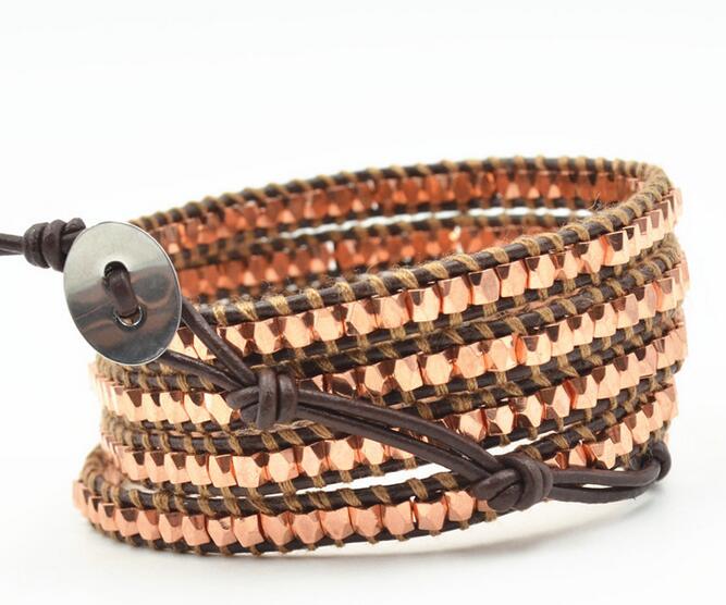Wholesale gold color crystal 5 wrap leather bracelet