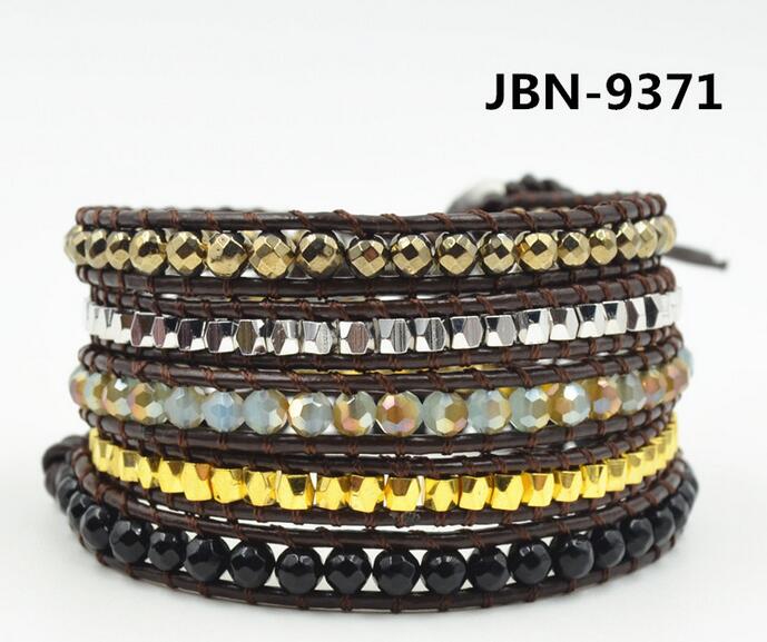 Wholesale gold color carnelian 5 wrap leather bracelet
