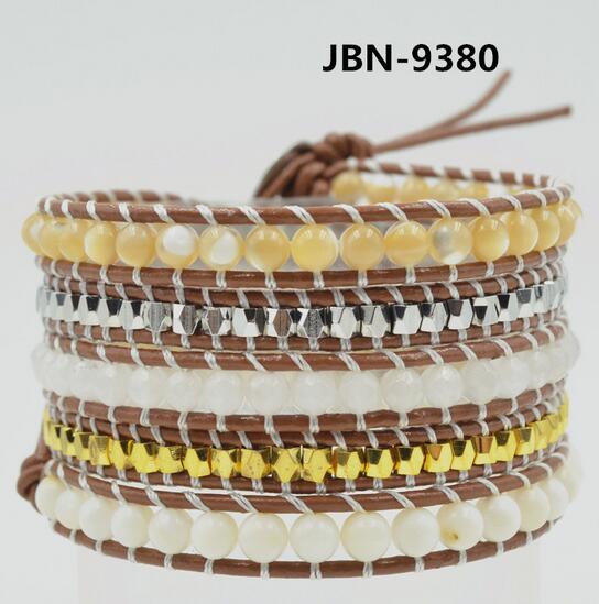 Wholesale colorful stone  5 wrap leather bracelet