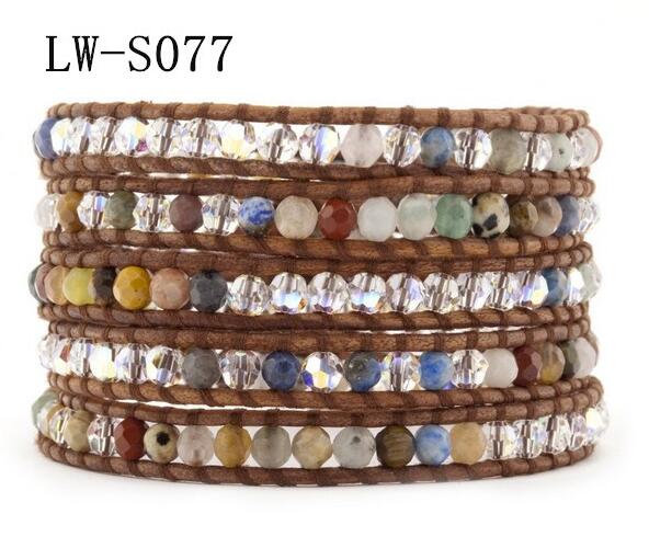 Wholesale colorful carnelian 5 wrap leather bracelet