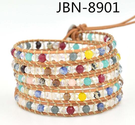 Wholesale colorful carnelian  5 wrap leather bracelet
