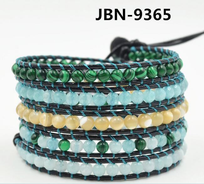 Wholesale blue color carnelian 5 wrap leather bracelet