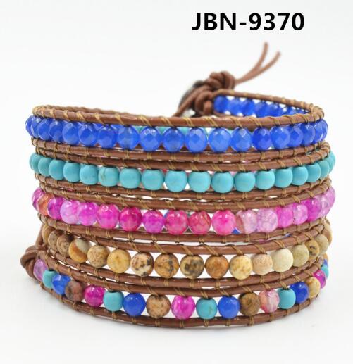 Wholesale blue color carnelian 5 wrap leather bracelet