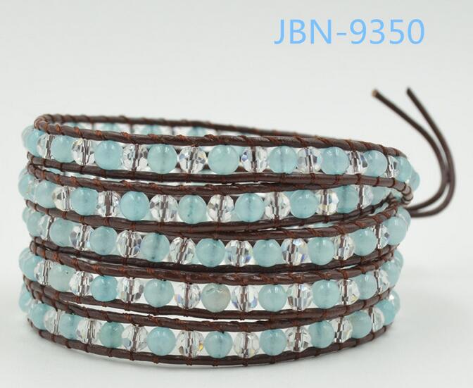 Wholesale blue and white color  5 wrap leather bracelet