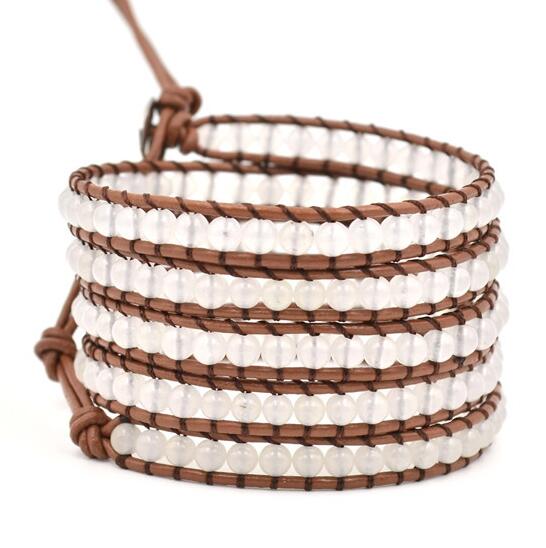 Wholesale white color crystal 5 wrap leather bracelet