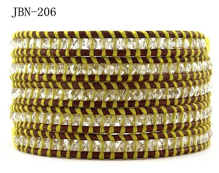 Wholesale white color crystal 5 wrap leather bracelet