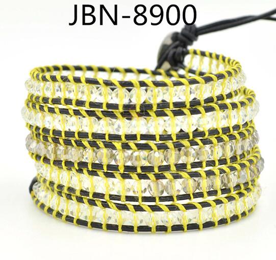 Wholesale white color crystal 5 wrap leather bracelet