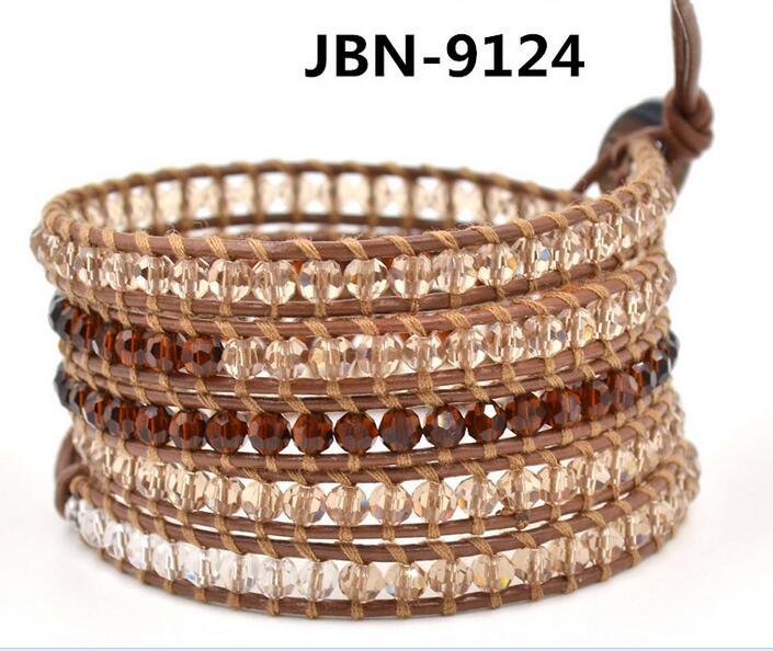 Wholesale white color crystal 5 wrap leather bracelet