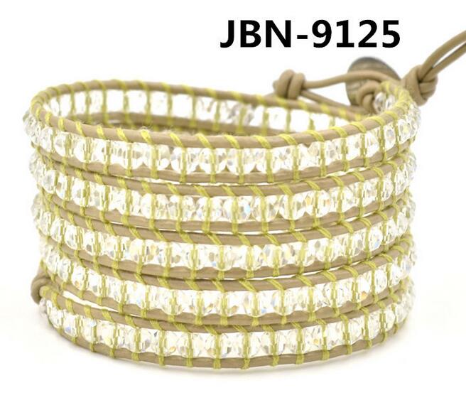 Wholesale white color crystal 5 wrap leather bracelet