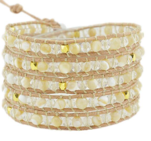 Wholesale white color carnelian 5 wrap leather bracelet