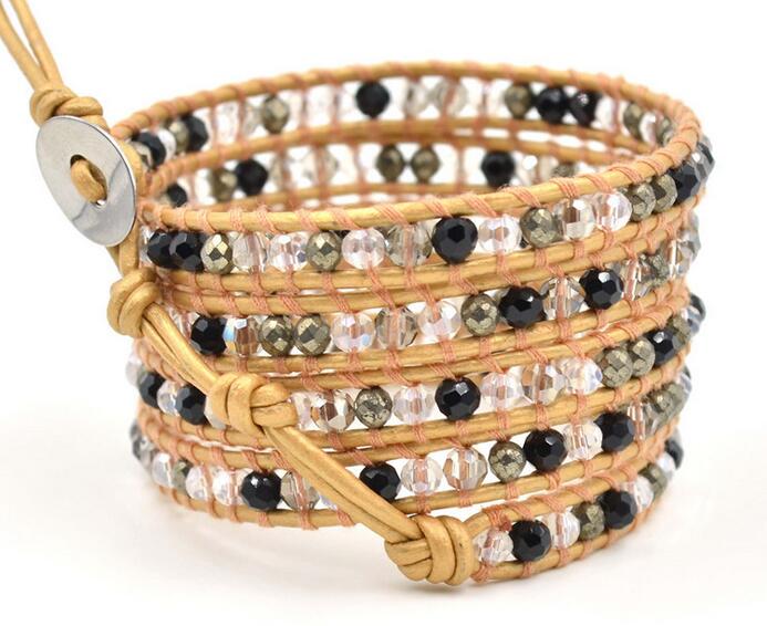 Wholesale white and black color carnelian 5 wrap leather bracelet