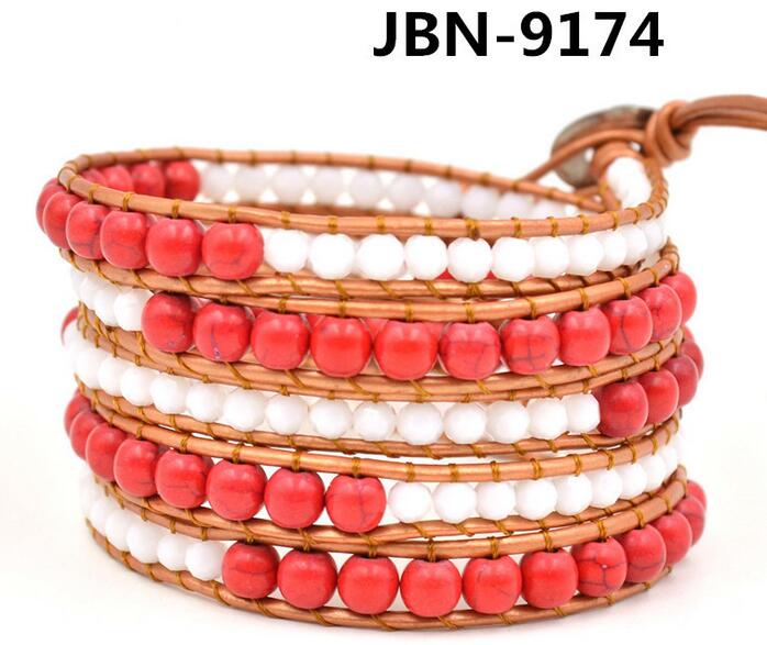 Wholesale red turquoise 5 wrap leather bracelet
