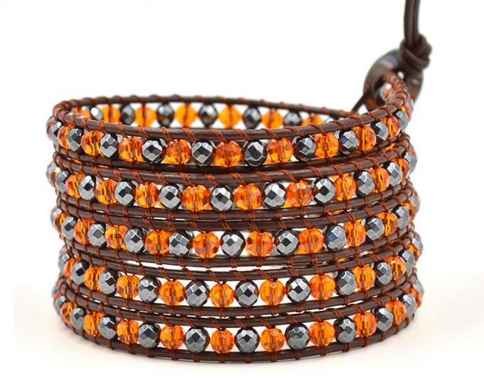 Wholesale red color 5 wrap leather bracelet