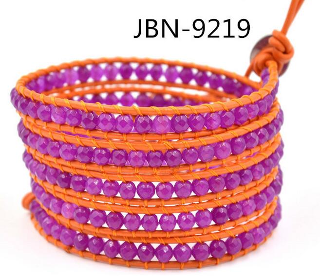 Wholesale purple carnelian 5 wrap leather bracelet