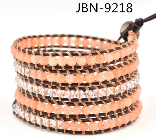 Wholesale orange color crystal 5 wrap leather bracelet