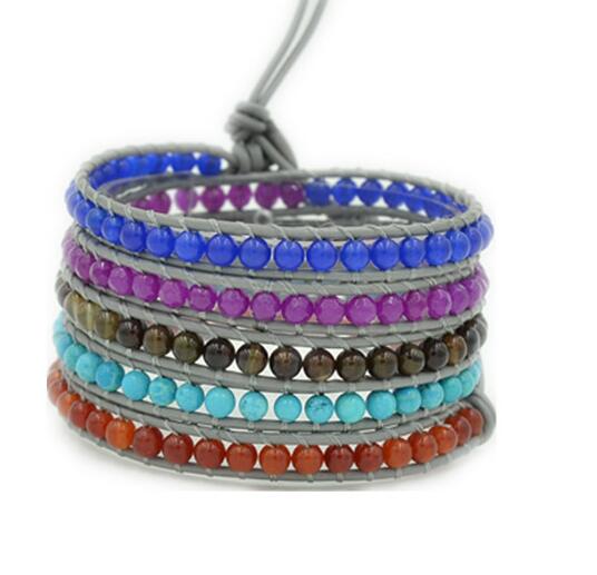 Wholesale different color carnelian 5 wrap leather bracelet