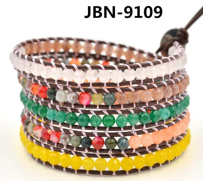 Wholesale colorful stone 5 wrap leather bracelet