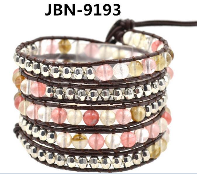 Wholesale colorful crystal 5 wrap leather bracelet