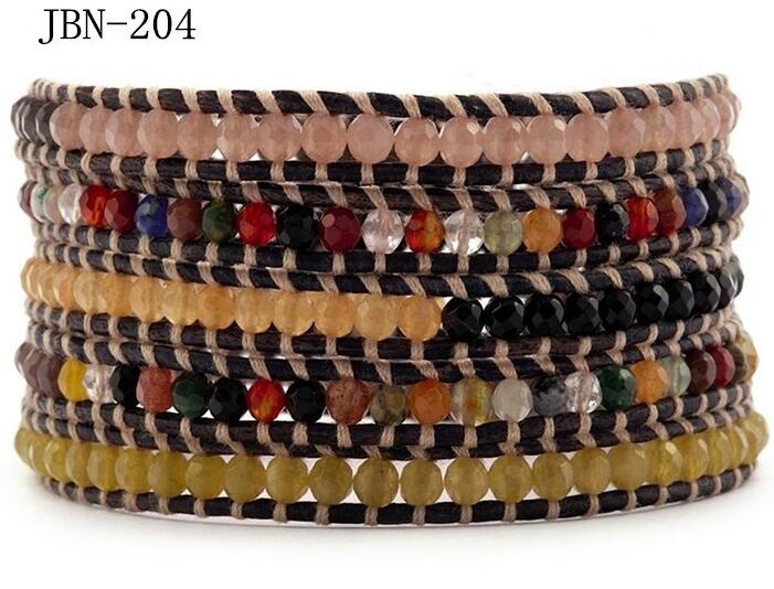 Wholesale colorful color carnelian 5 wrap leather bracelet