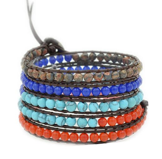 Wholesale colorful carnelian 5 wrap leather bracelet