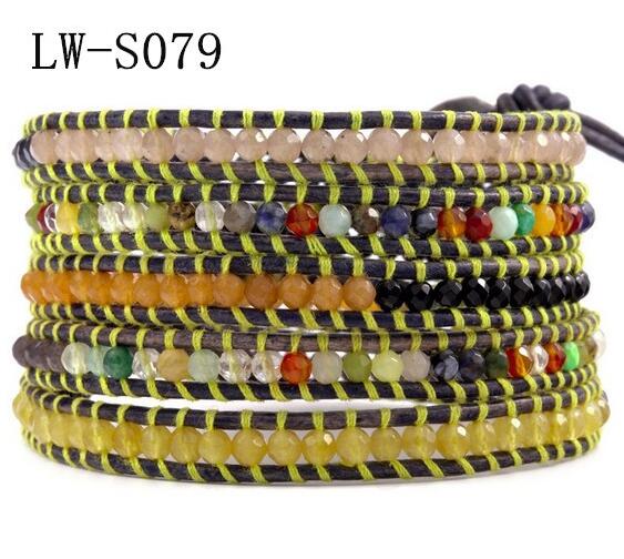 Wholesale colorful carnelian 5 wrap leather bracelet