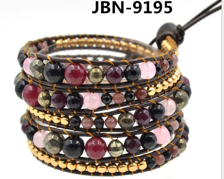 Wholesale colorful carnelian 5 wrap leather bracelet