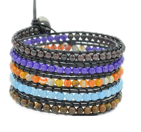 Wholesale colorful carnelian 5 wrap leather bracelet