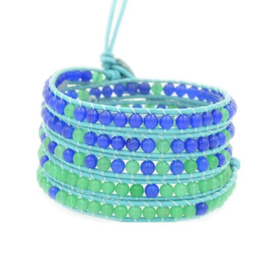 Wholesale blue color carnelian 5 wrap leather bracelet
