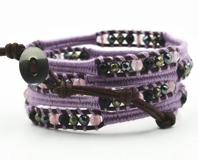 Wholesale black color carnelian 5 wrap leather bracelet