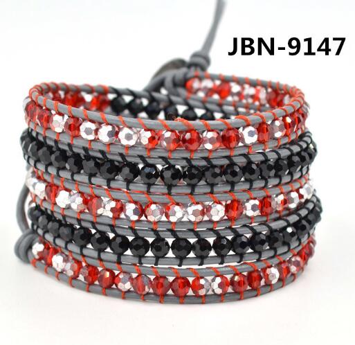 Wholesale black color carnelian 5 wrap leather bracelet