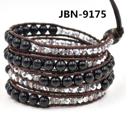 Wholesale black color carnelian 5 wrap leather bracelet