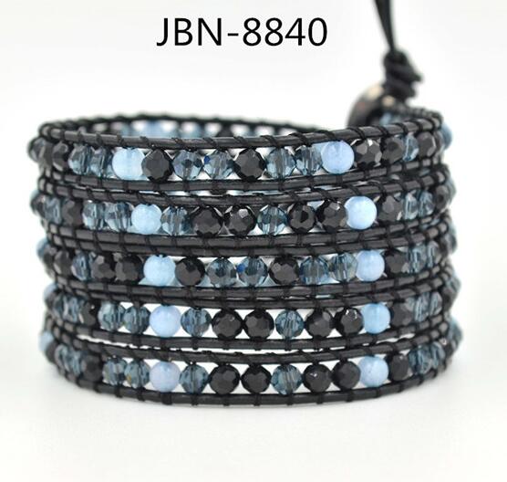Wholesale black color carnelian 5 wrap leather bracelet