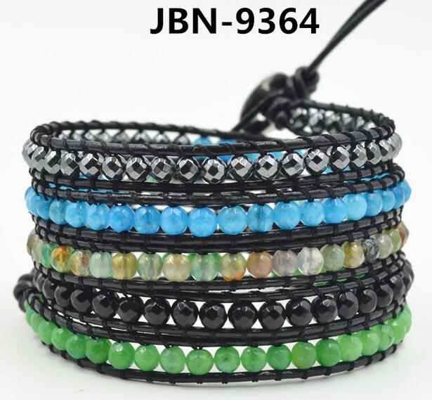 Wholesale black color carnelian  5 wrap leather bracelet