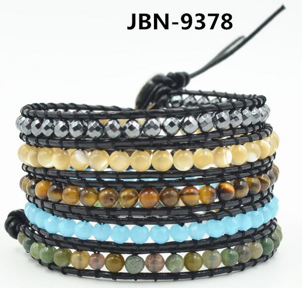 Wholesale black color carnelian  5 wrap leather bracelet