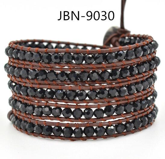 Wholesale black color carnelian  5 wrap leather bracelet